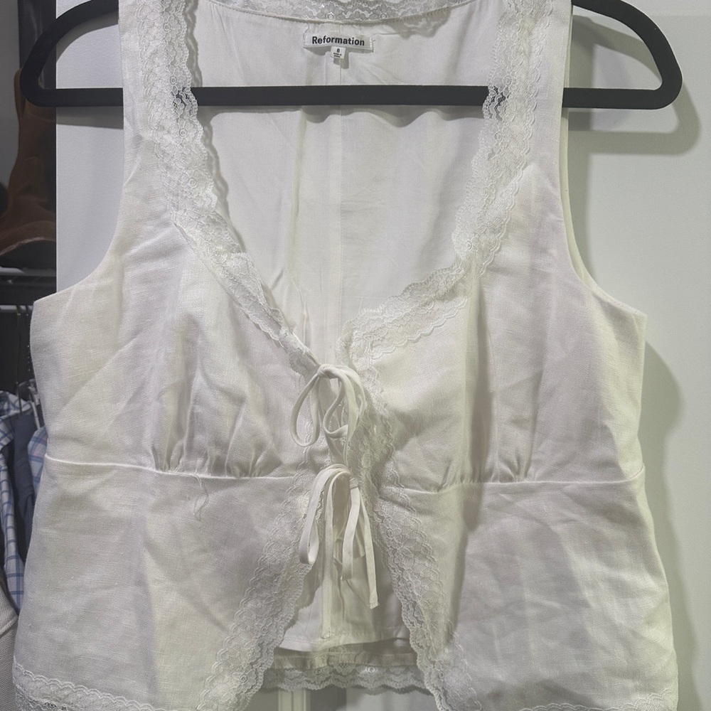 Reformation White Lace Trim Vest